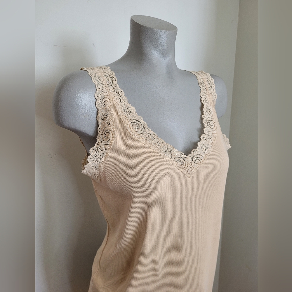 August Silk Beige Lace Trim Chemise
